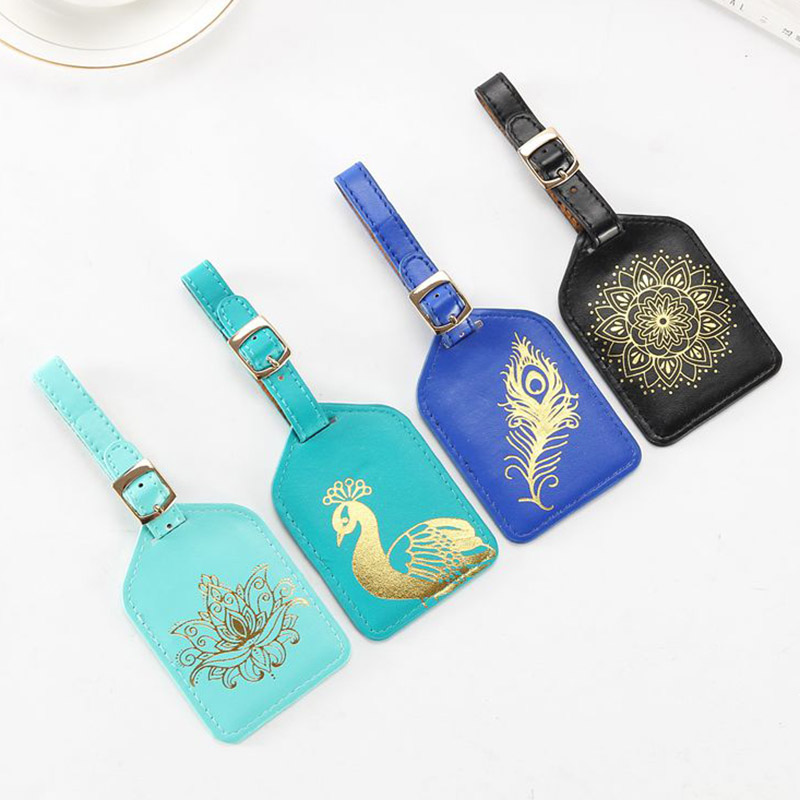 Travel Accessories stamping Luggage Tag Women Portable PU Leather Label Suitcase ID Address Holder Baggage Boarding