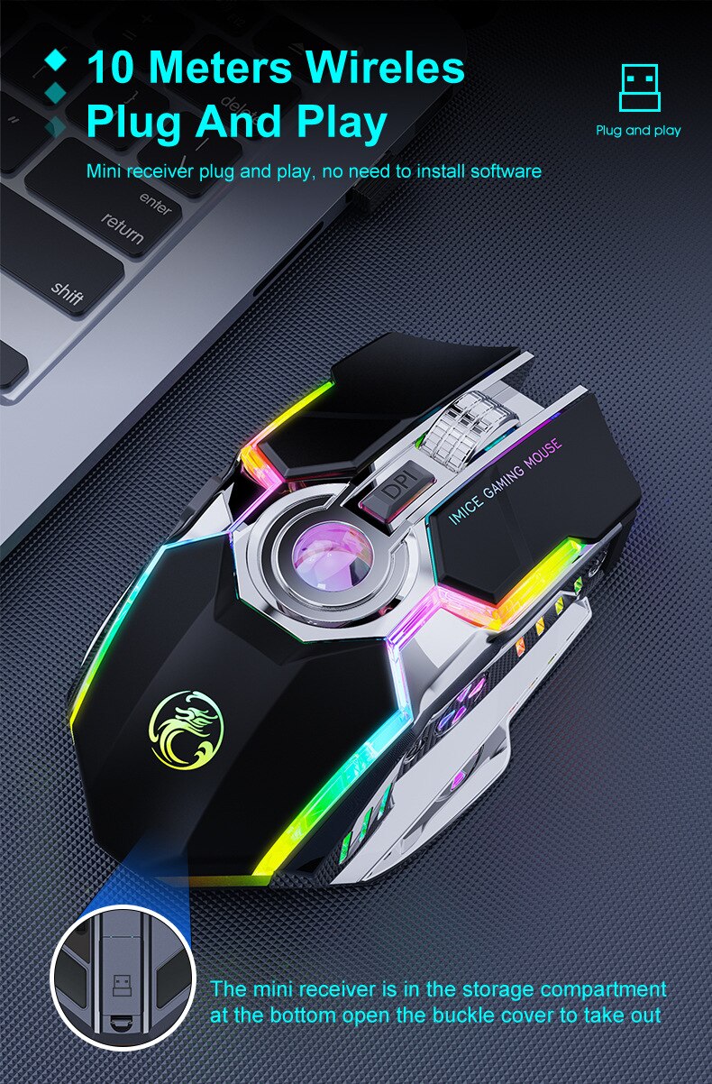 IMice G7 2.4GHz Wireless Gaming Mouse RGB LEDlight 3200DPI Rechargeable USB Receive Photoelectric Mute Mice For Pc Gamer Desktop