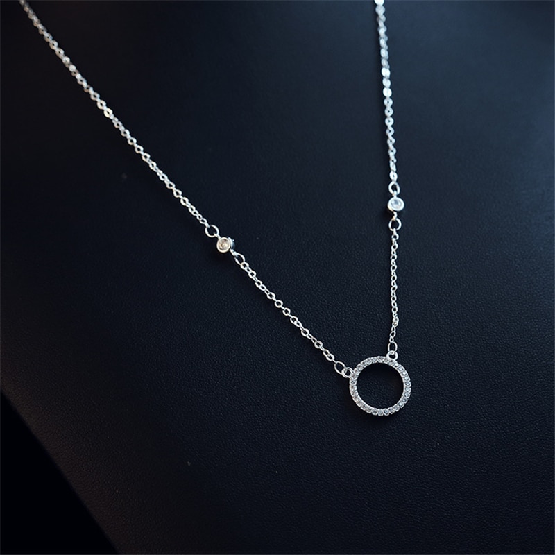 925 colar de cor prata pingentes redondos feminino clavícula corrente s925 sterling colgantes de bizuteria luxo 925 pingente de pedra preciosa: Default Title