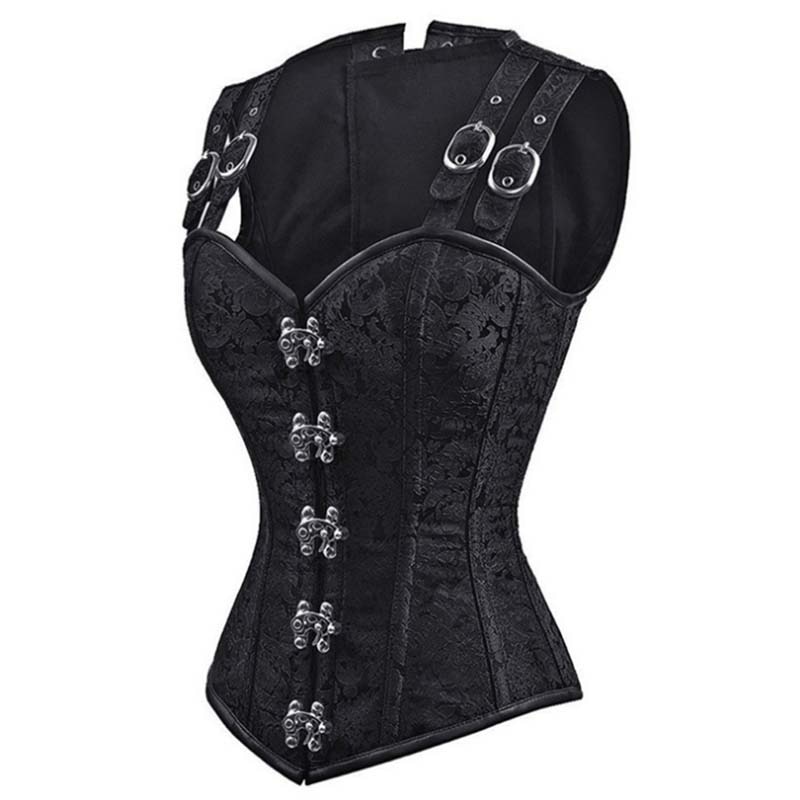 Gothic Steampunk Costume Waist Trainer Underbust Waist Cincher Claret Black Jacquard Top Bustier Corsets For Women Plus Size 2XL