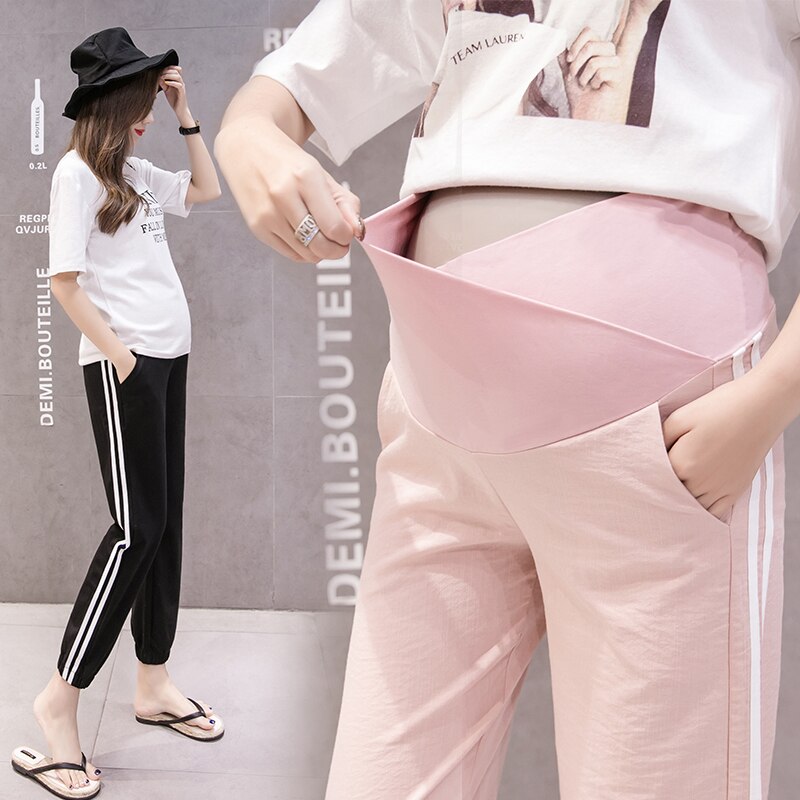 317#  lav talje på tværs af v maven barsel afslappet bukser sommer tynde joggerbukser tøj til gravide kvinder graviditetsbukser