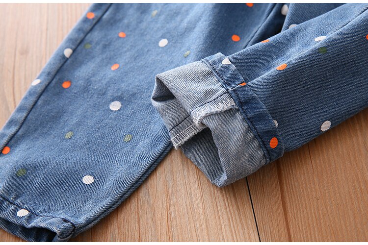 Baby Meisje Jeans Kinderen Mode Denim Broek Herfst Kinderen Meisje Polka Dot Print Cowboy Broek Baby Denim broek 2-8Y