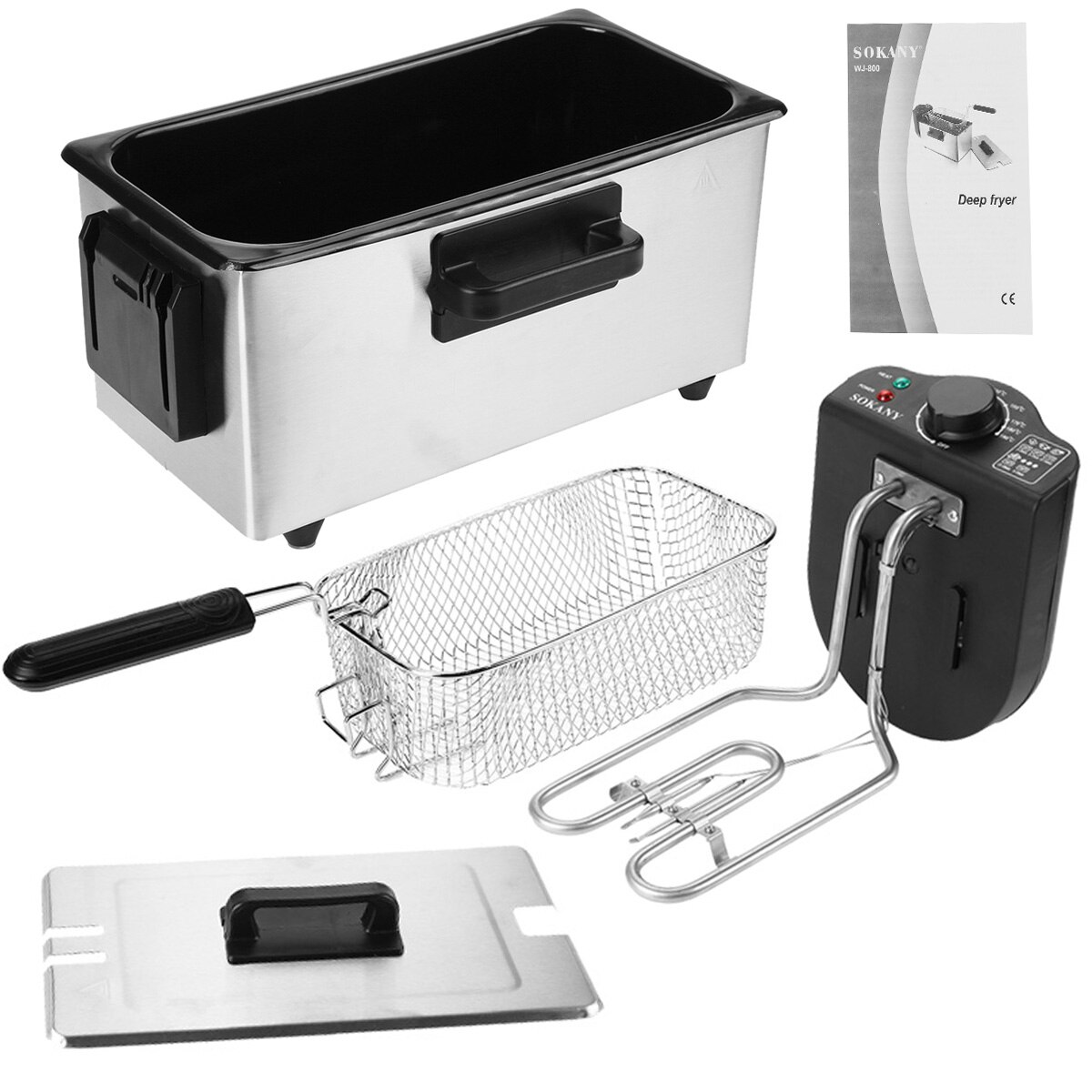 Heavy Duty Stainless Steel Electric Deep Fryer Commercial Home Kitchen Frying Chip Cooker Basket for Buffalo Wings 3L 2000W