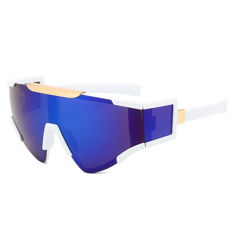 Gafas de sol con protección UV400 para hombre y mujer, lentes de sol de gran tamaño, a prueba de viento, estilo Punk, Ojo de gato, montura grande, deportivas: Blanco