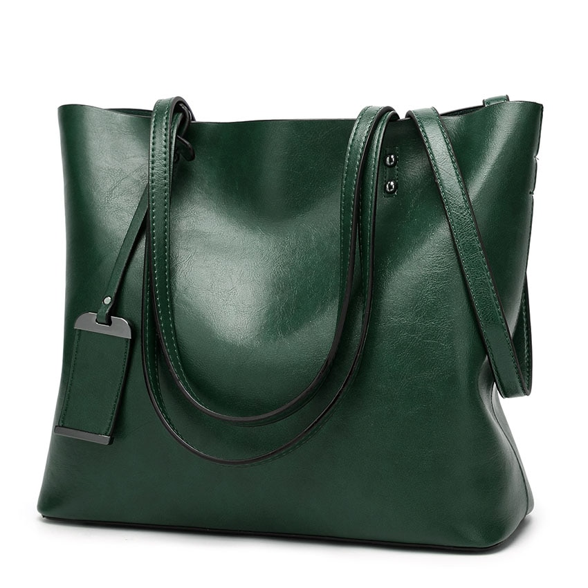 neue Weiche Öl Wachs PU Leder Handtasche frauen umhängetasche lässig Tote Grün Braun Große Dame Schulter umhängetaschen