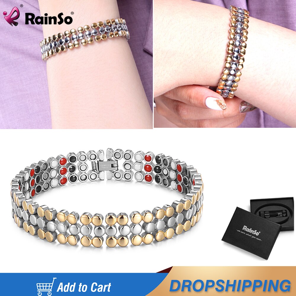 Rainso Vrouwen Rvs Armbanden Magnetische Charm Bio Energie Therapie Gouden Armband Viking Voor Vrouwen Gezondheid Luxe Sieraden