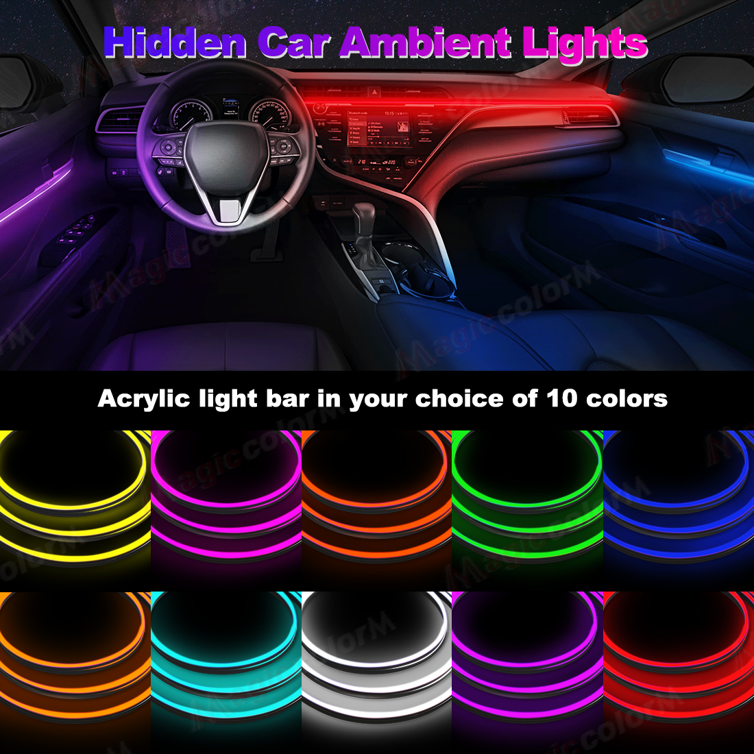 EL Wire Car LED Ambient Light Car Interior Decorative Lamp For Universal DIY Flexible Hidden Cuttable Colour Acrylic Strip 110cm