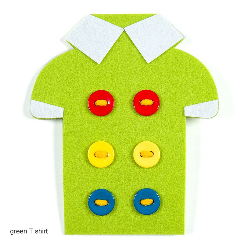 Materiales de fieltro para manualidades, juego de rompecabezas de 14x18cm, 1 pieza, no tejida, aprender a atar zapatos, tela de fieltro, oso pequeño: green T shirt