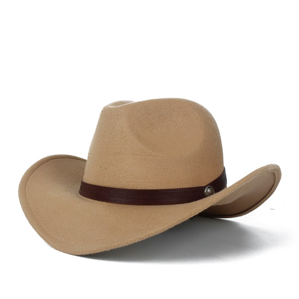 Women Men Wool Hollow Western Cowboy Hat Gentleman Outblack Sombrero Hombre Jazz Cap Size 56-58: Khaki
