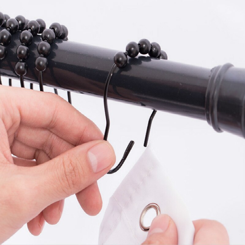 12 Pieces Bathroom Curtain Hooks Portable Household Shower Curtain Rings Iron Hooks Black