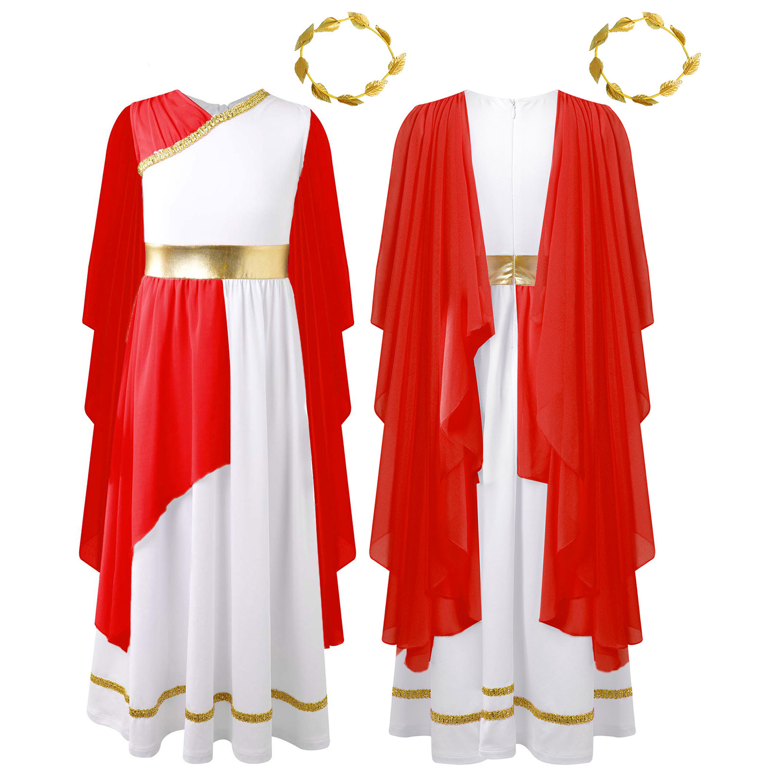 Athena-kostume til piger, græsk prinsessekjole, oldgræsk romersk toga med laurbærblad, hovedbeklædning, halloween, karneval, cosplay-sæt