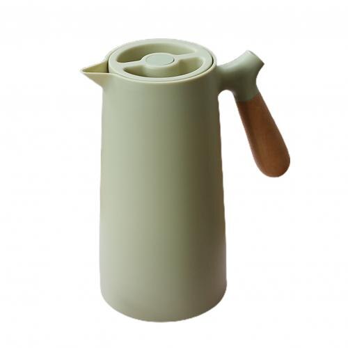 1L Home Thermal Flask Coffee Glass Liner Solid Wood Handle Insulation Kettle Solid Wood Handle Keep Warm Durable Thermal Kettle: Green