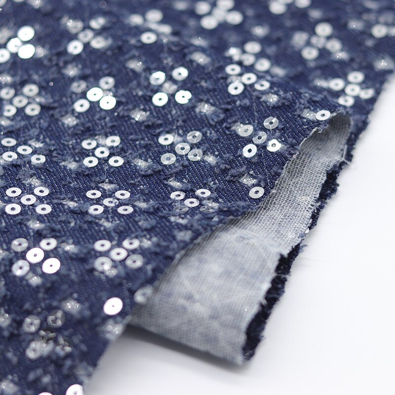 High-end embroidered denim dress sequin fabric