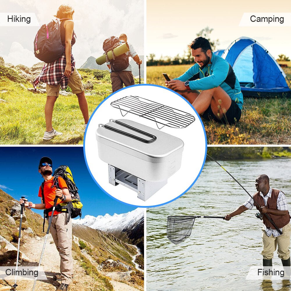 Mini Folding Stove Lunch Box Steaming Rack Combo Set for Picnic Camping Hiking Fishing Mountaineering