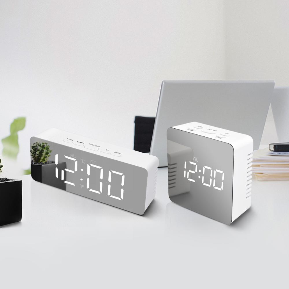 Horloge de Table numérique de 12H/24H | Horloge Portable pour miroir de maquillage, alarme de bureau, thermomètre, lampe de nuit, horloge murale numérique