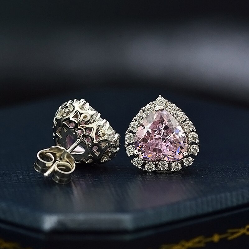 Boeycjr 5A Zirkoon Elegante 8*8 Mm Roze Hart Vorm Ijs Bloem Cut S925 Sterling Zilveren Fijne Sieraden Stud oorbellen Voor Vrouwen