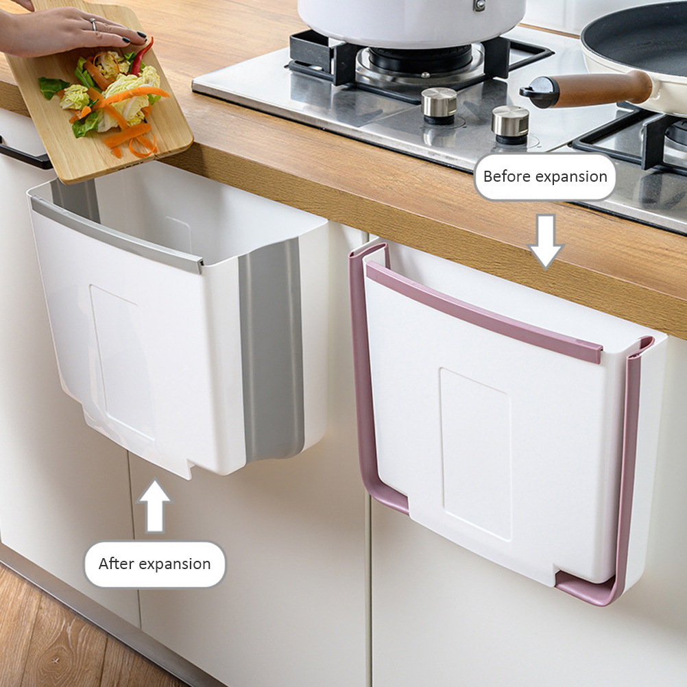 Pliable Poubelle Cuisine Poubelle Suspendue Pliable Poubelle pour Porte D'armoire Voiture Pressage Mural Storeage De Seau