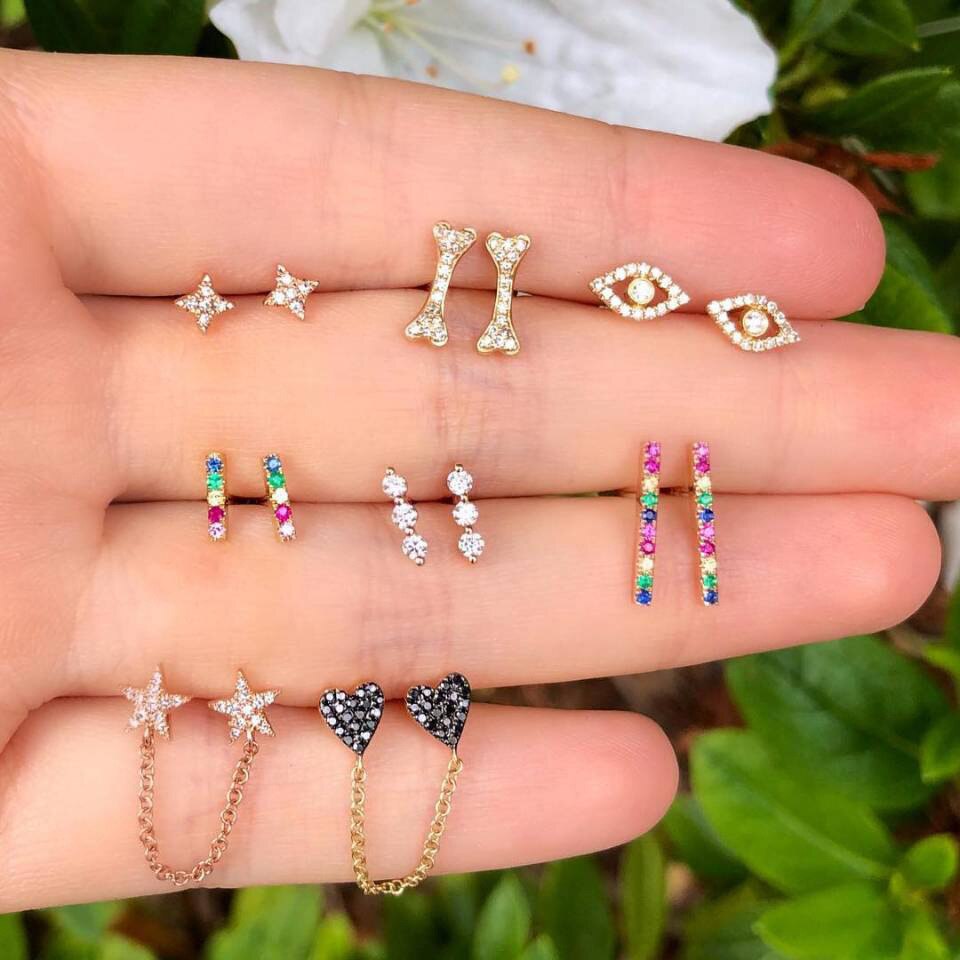 Böhmen Geometrische Kleine Stud Ohrringe Set Für Frauen Shell Blume Stern Hand Charme Ohrringe Mädchen Trendy Schmuck: EA063-14
