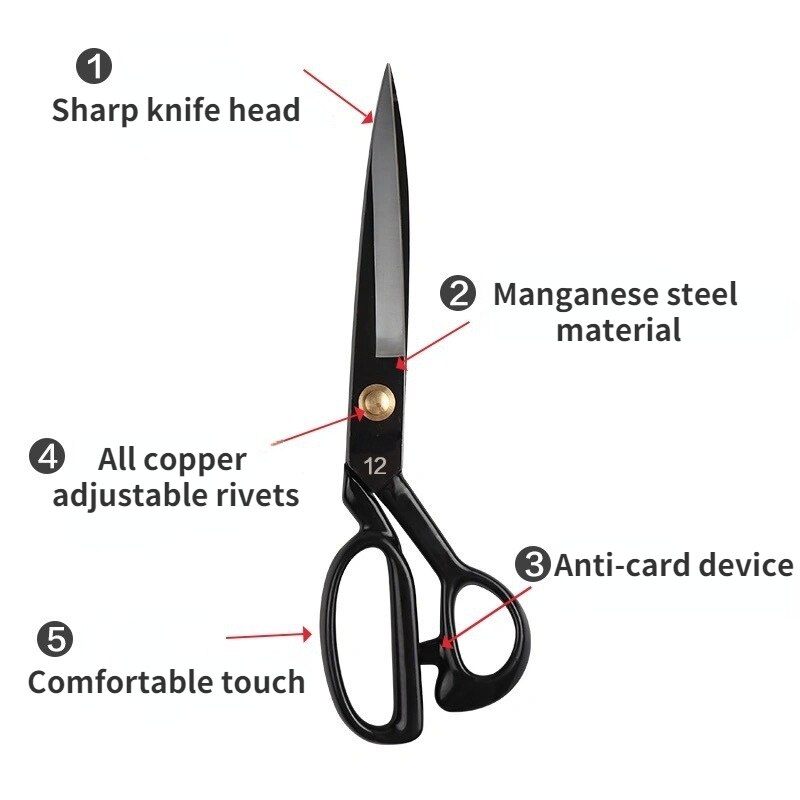 Tailor Scissors Manganese Steel Forging Handmade Scissors Sewing Cloth Cutting Clothing Scissors Household Large Scissors