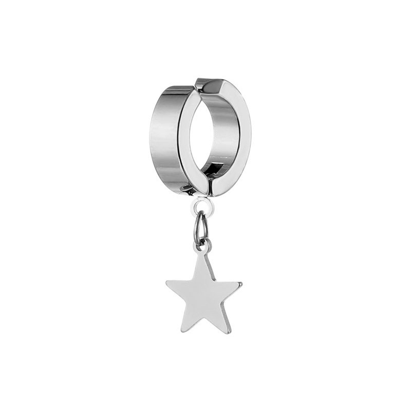1 Uds. Pendientes Punk de acero inoxidable Unisex con Clip negro para hombre, pendientes colgantes con forma de estrella triangular geométrica, joyería gótica para mujer: Zinc negro plateado