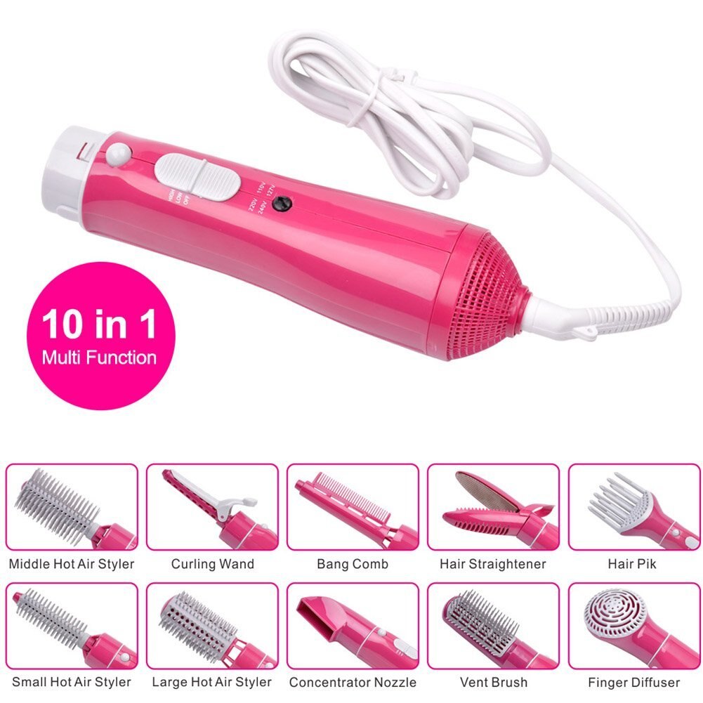 10 em 1 secador de cabelo escova secador de cabelo & volumizer com frizz liso cerâmico secador de cabelo escova styler escova de ar quente: Eu Plug