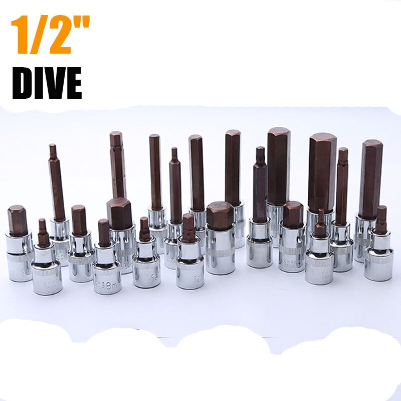 1PC 1/2" Drive Allen Key Socket Wrench S2 Alloy Metric Hex Bit Sockets 60mm Or 100mm Long Screwdriver Bit Hand Tool Socket Joint