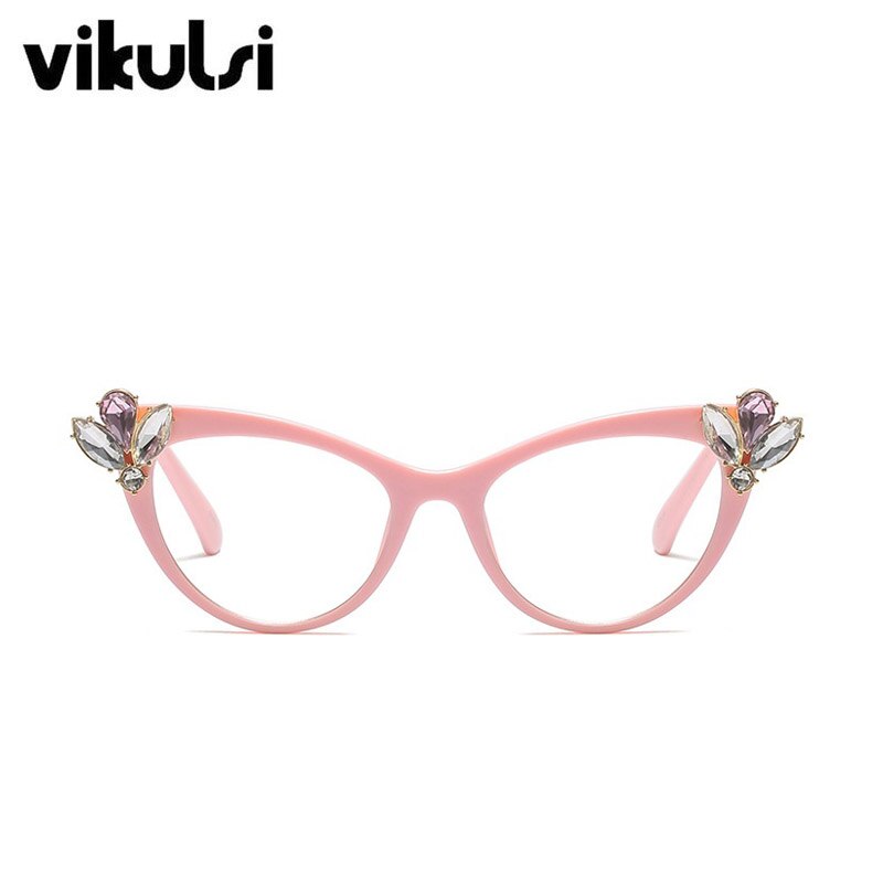 Sexiga vita bågar glasögonbågar för kvinnor  uv400 glasögon närsynthet märke diamant katt glasögon bågar: D645 rosa