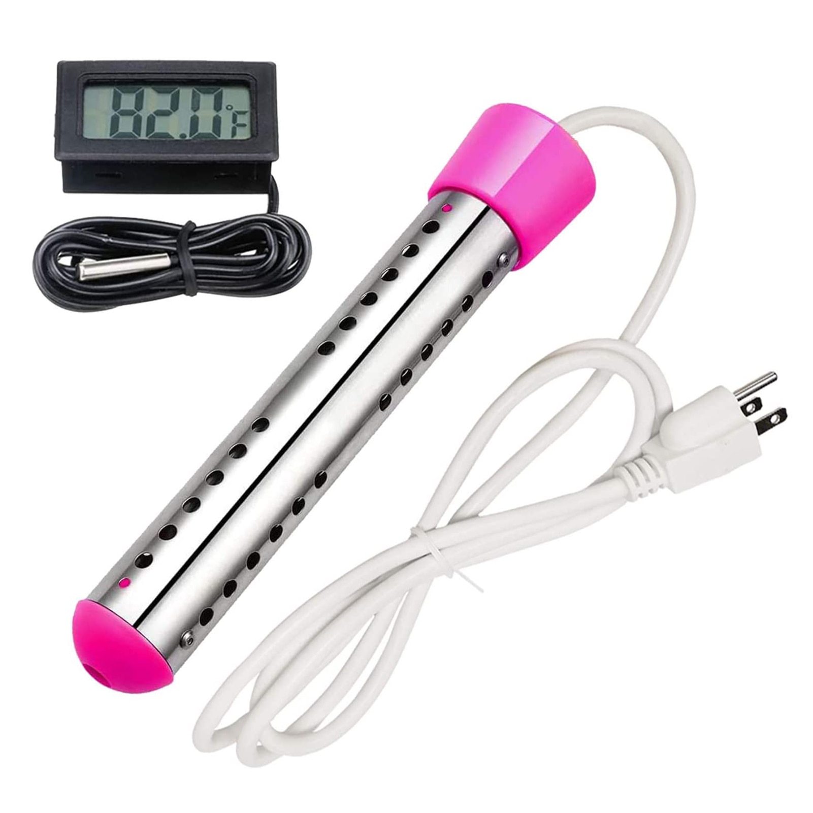 Portable 1500W Electric Immersion Water Heater with Stainless Steel Guard Submersible Water Heater Immersion Tank Heater Element: Pink