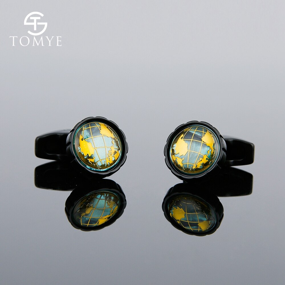 Tomye ouro preto mapa redondo cufflink masculino personalizado luxo abotoaduras em massa xk19s113