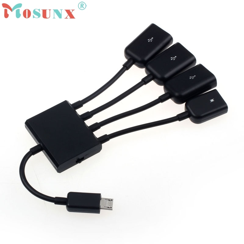 Zwart 4 Port Micro USB Power Opladen OTG HUB Kabel Voor Smartphone Table_KXL0222