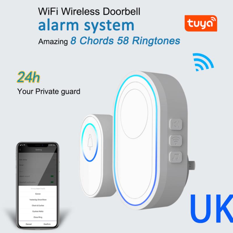 TUYA Wifi Doorbell Alarm System Intelligent Wireless Strobe Siren 58 Sound and Light Siren compatible 433MHz wireless detectors: UK