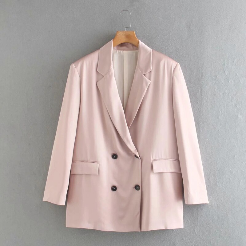Forår efterår kvinder ol kontor todelt sæt smarte blazer jakke frakke+elastiske bukser jakkesæt afslappet løse toppe outfits kvindeligt kostume: Kun lyserød blazer / M