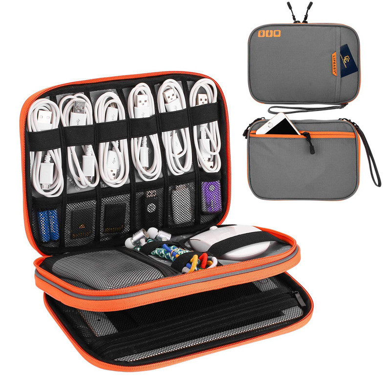 Doppellagiger organizer für elektronisches zubehör, aufbewahrungstasche, reisekabel-organizer, datenkabel-organizer, großes fassungsvermögen für ipads: Grau-m