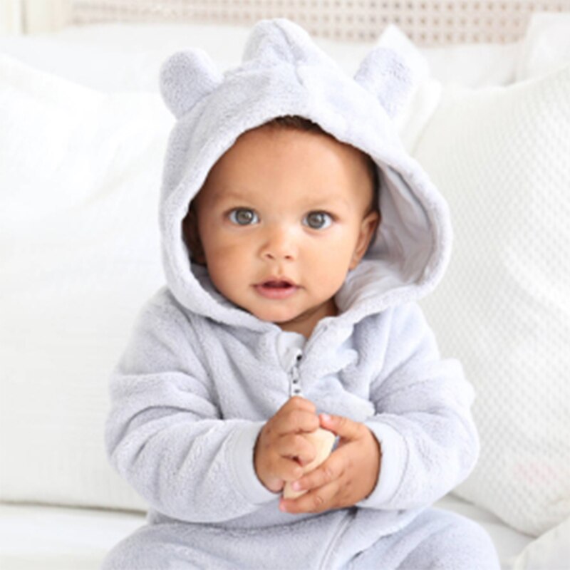 Moda carino tuta bambino inverno neonati manica lunga orsacchiotto Footie mucchio neonata ragazzo tinta unita con cappuccio pagliaccetto vestiti