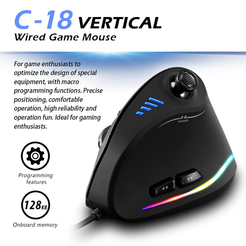 C-18 Vertical Gaming Mouse 11 Buttons 10000 DPI Adjustable Programmable USB Wired RGB Optical Mouse Ergonomic Gamer Mice