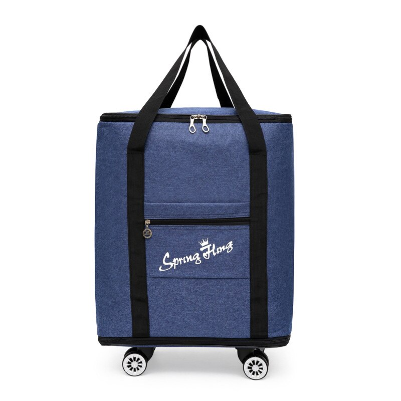 Consignment Trolley Case with Wheels Folding Large Capacity Travel Bag Oxford Cloth Carry On Hand Luggage Suitcases: Blue / Small size