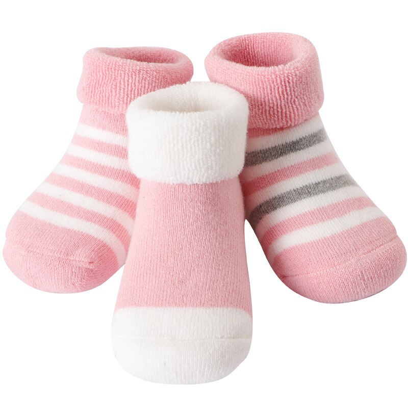 Chaussettes d'hiver épaisses et chaudes, à rayures, en coton, pour bébés et filles, 3 paires/lot, à chaussettes d'hiver