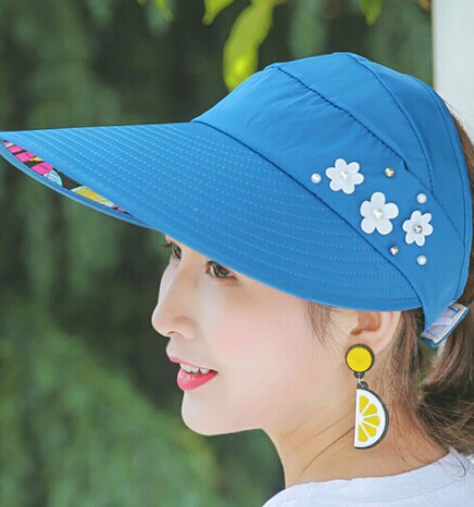 1 Uds gorro femenino de protección UV, sombreros de sol de verano para mujer, gorra con visera perlada y visera grande con visera ancha, sombrero de playa