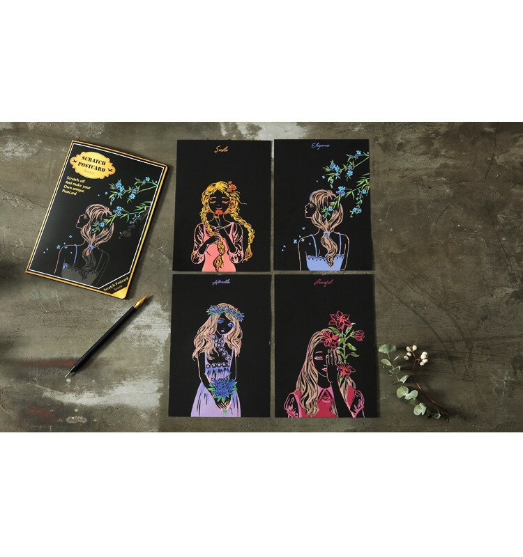 4pcs/Set Postcard Style City Night Scene Scratch Painting Colorful Scratch Painting Set Children's Stationery: 1