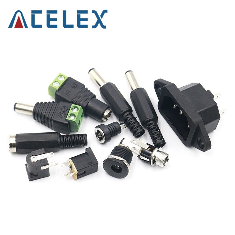 10PCS DC Power Connector pin 2.1x5.5mm Female Plug Jack + Male Plug Jack Socket Adapter PCB Mount DIY Adapter Connector 2.1X5.5