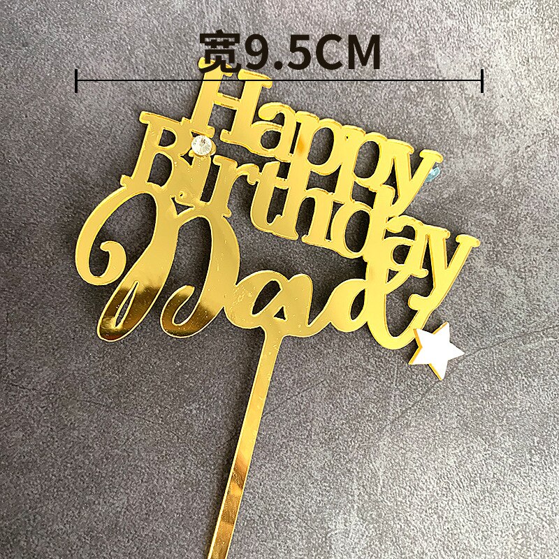 Acrylic Happy Birthday Cake Topper Double Layer Bow Star Mom and Dad Happy Birthday Baking Cake Decoration Party Favors: BGold