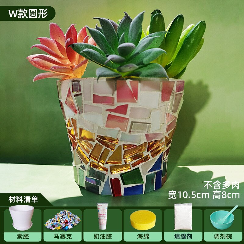 Diy Hand Mozaïek Bloempot Groene Plant Bonsai Combinatie Micro Landschap Decoratie Thuis Kantoor Decoratie: Light Grey