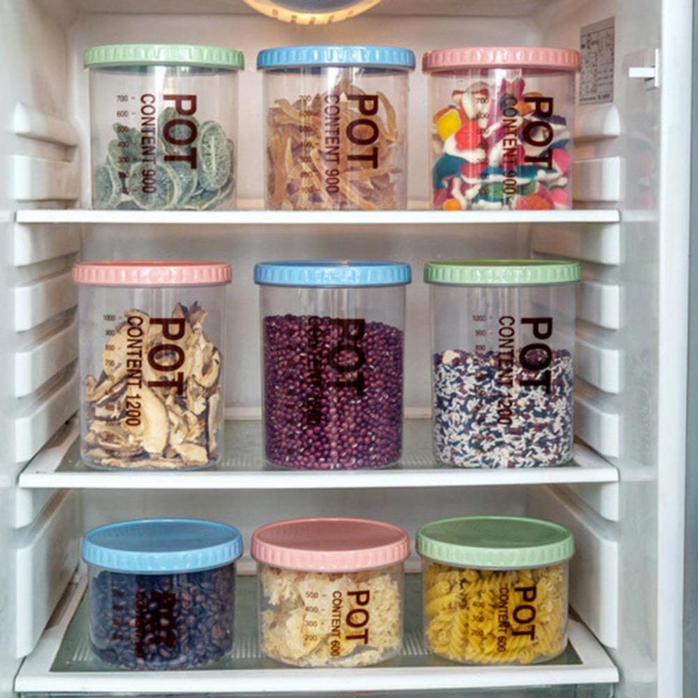 700/900ml Plastic Storage Can With Scale Sealed Tank Stackable Dried Fruit Tea Coarse Cereals Sealed Jar Kitchen Accessories