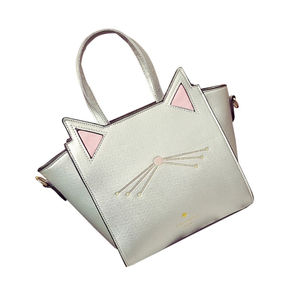 Korea Sweet Ladies Bags Large Capacity Handbag Lovely Women's Cat Ear Shoulder Bag Messenger Bag Kawaii: Silver