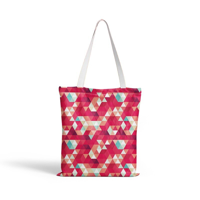 Bolso de mano informal con estampado de cuadros coloridos para mujer, bolsa de compra reutilizable, de lona, para uso diario y playa: style6