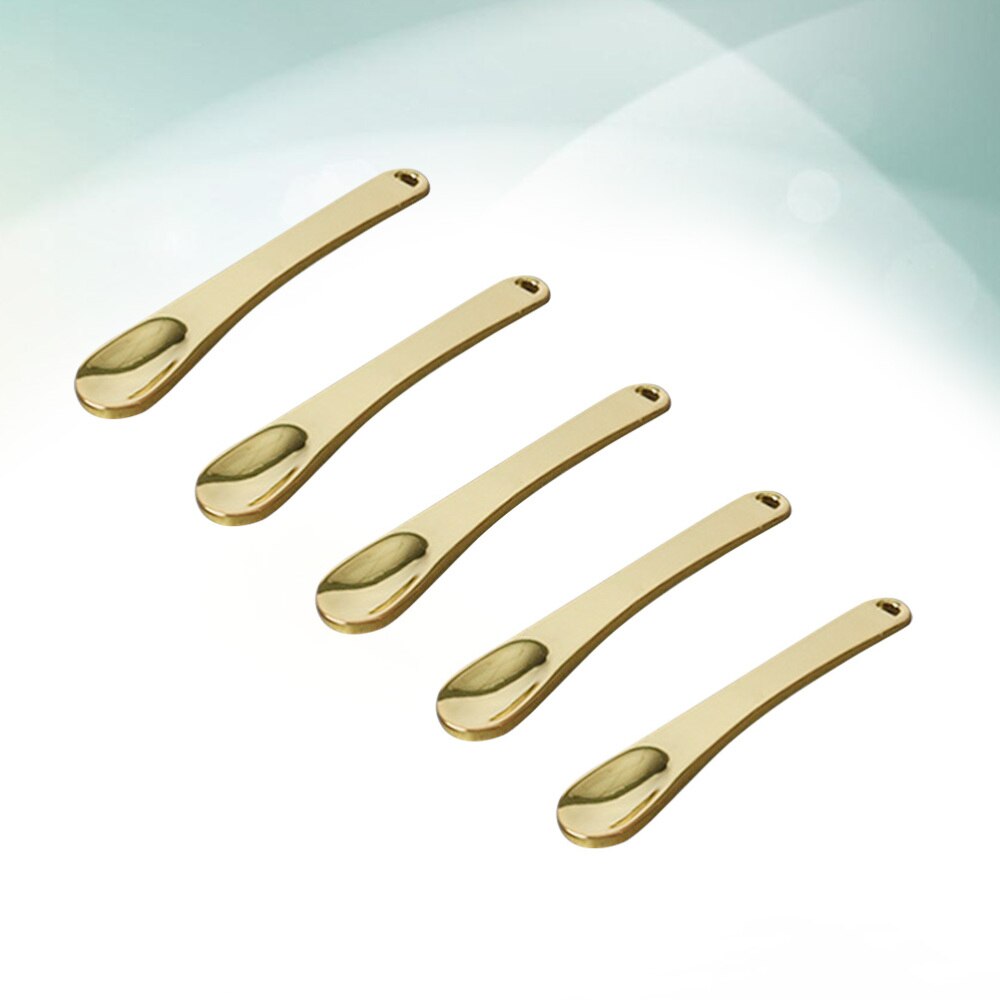 5Pcs Mini Makeup Spoon Premium Metal Spatula Beauty Scoop Skincare Tool For Face Mask Cream Moisturizer Kit Golden