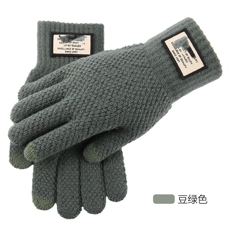knitted warm touch screen gloves for men's autumn and winter thickened woolen gloves