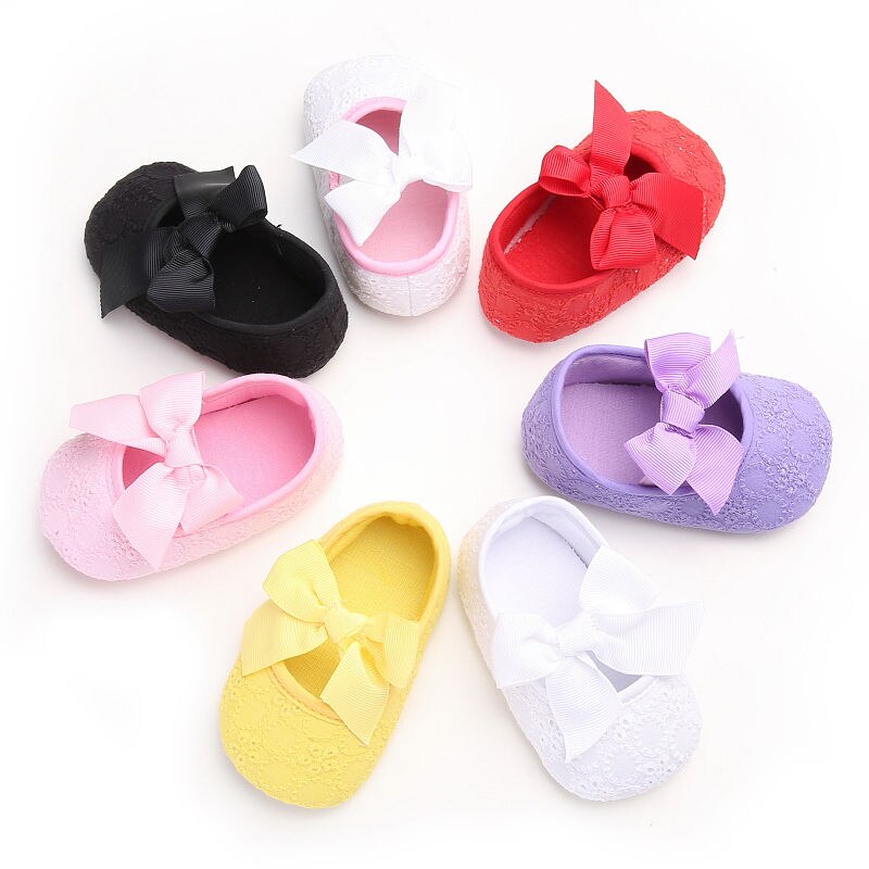 Cute Infant Baby Toddler Kids Girls Crib Shoes Bow Outdoor First Walkers Prewalker Baby Shoes 0-18M