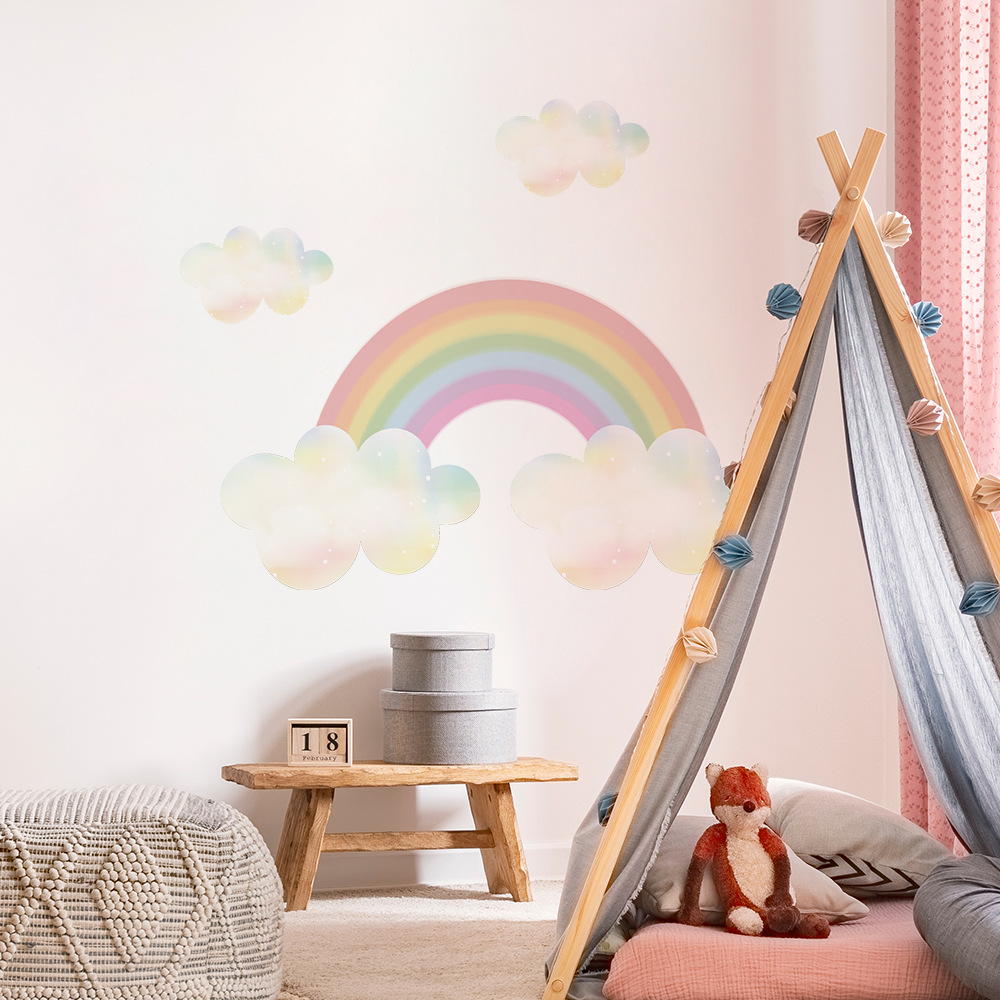 Rainbow clouds Self-adhesive wall stickers kindergarten decoration cartoon stickers transparent PVC Children&#39;s room wallpaper