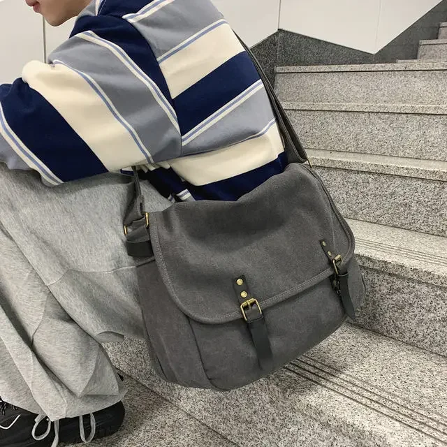 Crossbodytassen van canvas met grote capaciteit, casual handtassen voor heren, vintage schoudertas, messenger bag, vrijetijdstas, studententas, tas, bolsos: Zwart